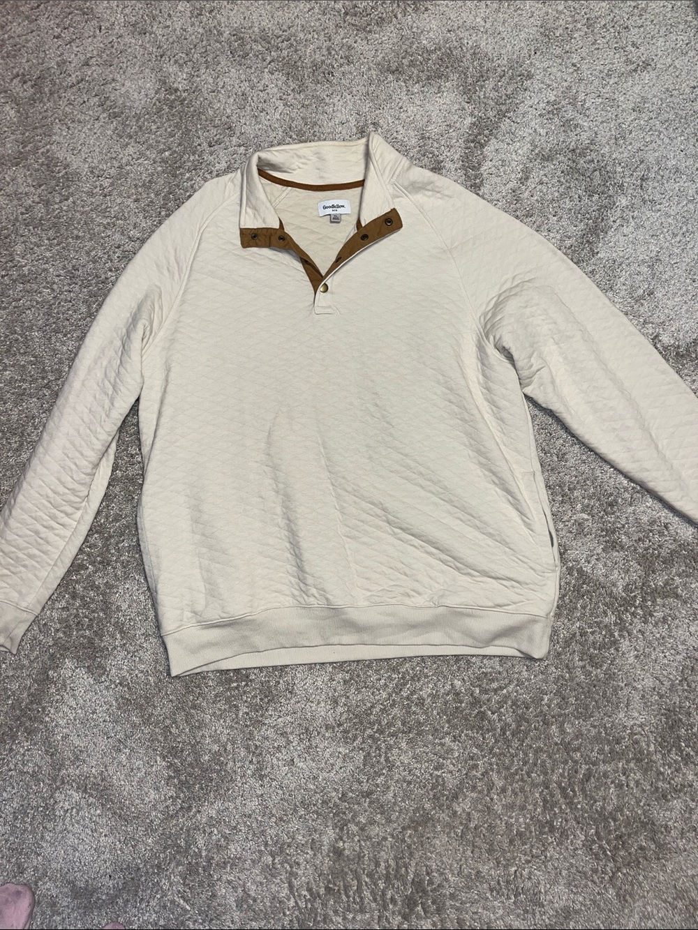 Goodfellow & Co XL Men's Cream Quilted Pullover Sweater with Button Placket